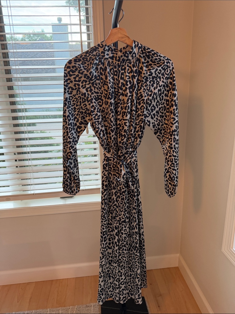 Loft Cheetah Print Maxi Dress with Tie Waist - Black and Cream